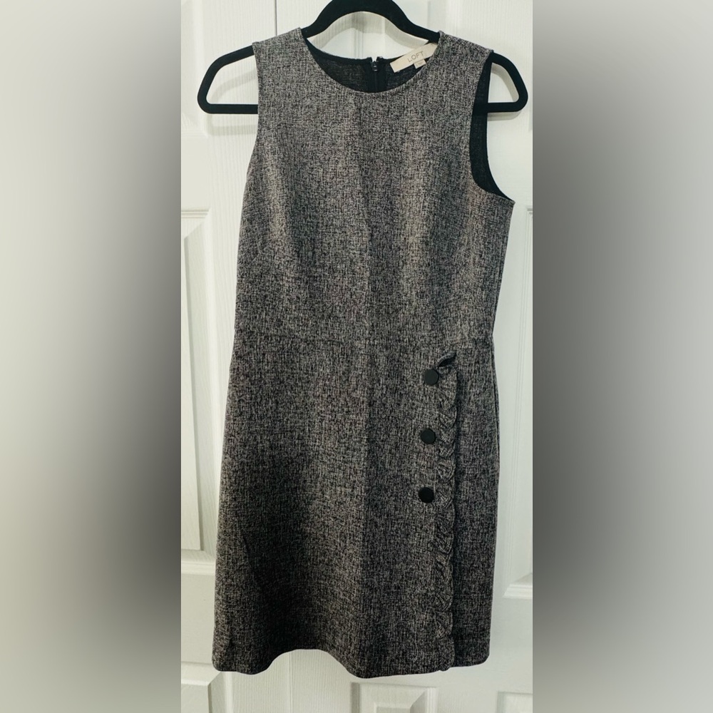 LOFT Black and Gray A-Line Dress with Side Buttons